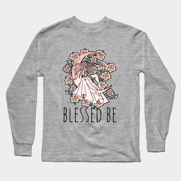 Blessed Be Moon Goddess Long Sleeve T-Shirt by bubbsnugg